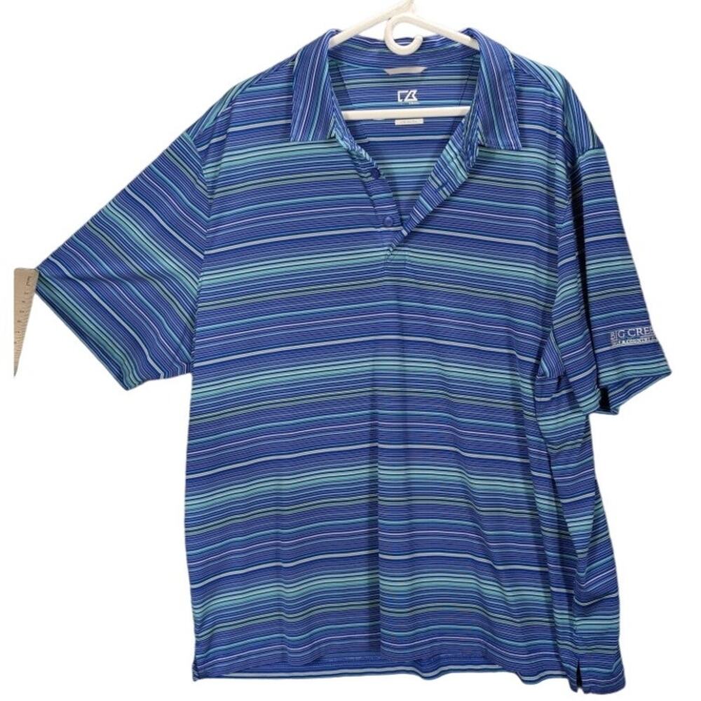 Cutter & Buck Shirt Mens XXL Golf Polo Blue Stripes Big Creek Branson DryTec